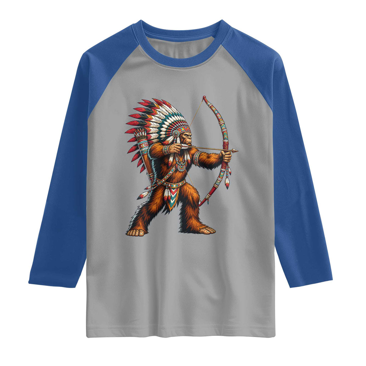 Native American Bigfoot Chief Raglan Shirt Forest Warrior Pride Graphic
