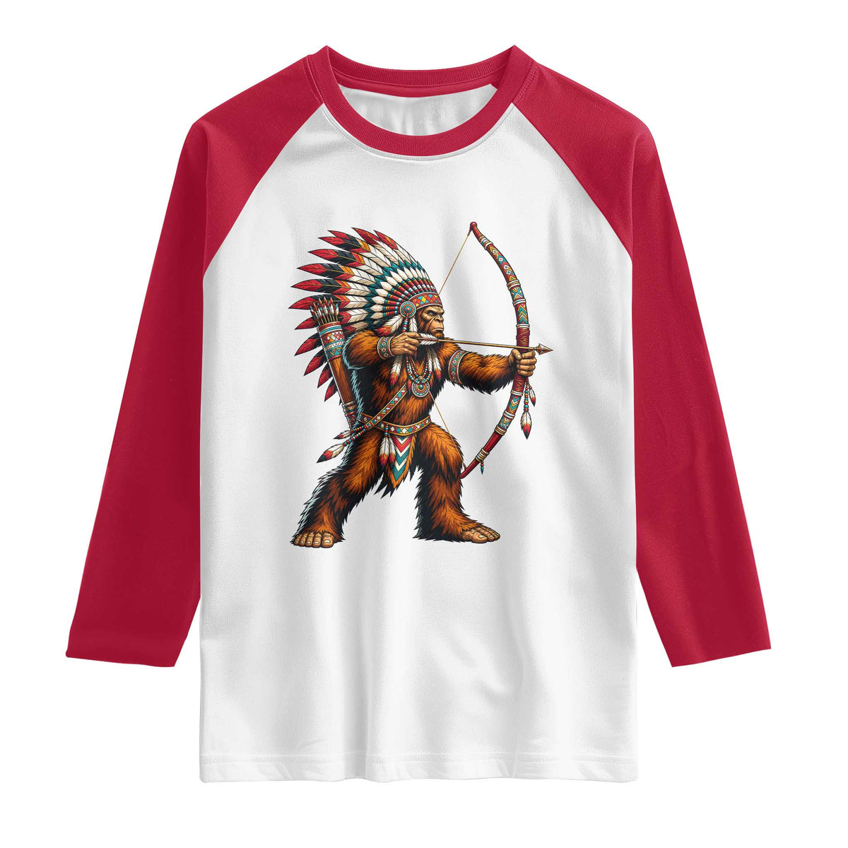 Native American Bigfoot Chief Raglan Shirt Forest Warrior Pride Graphic