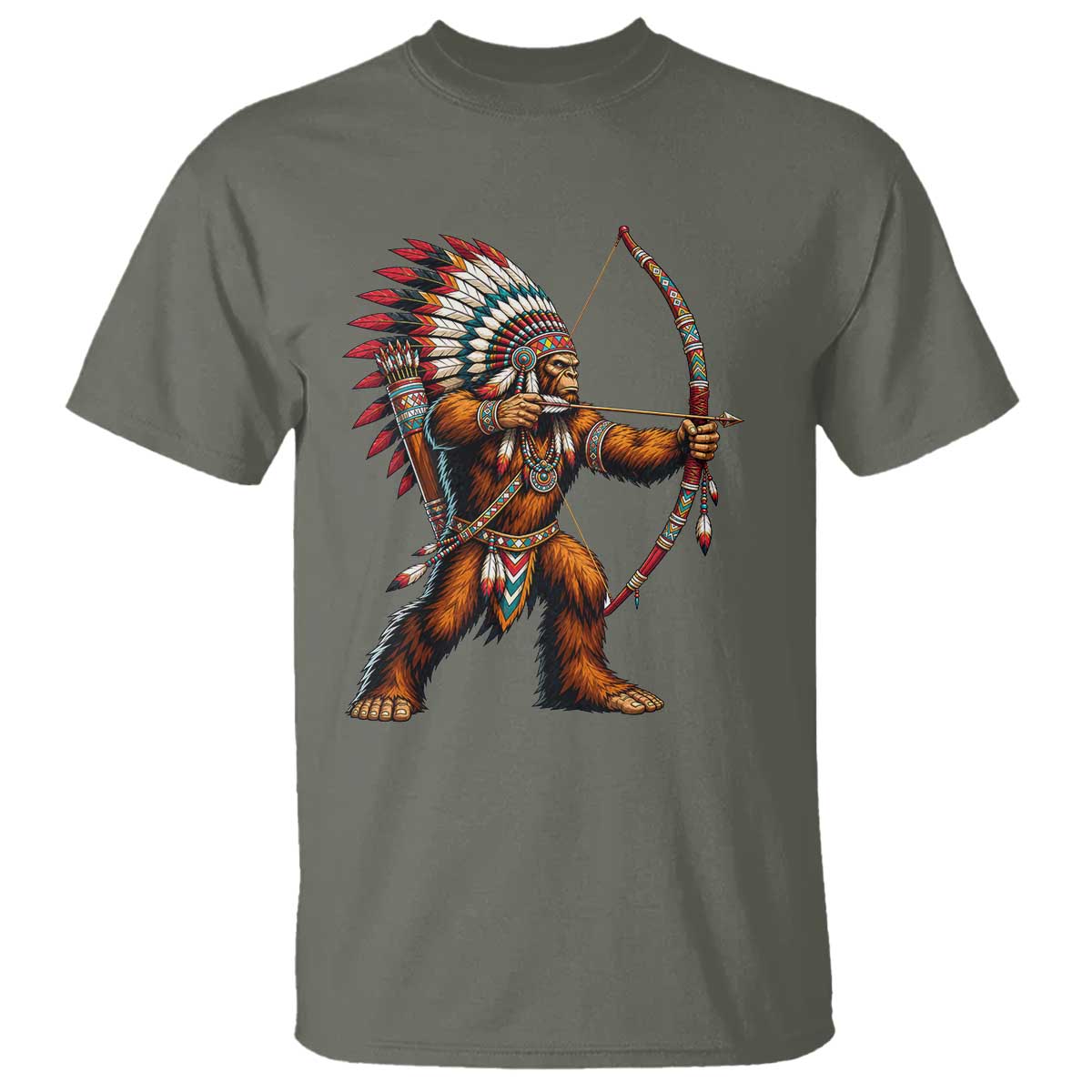 Native American Bigfoot Chief T Shirt Forest Warrior Pride Graphic