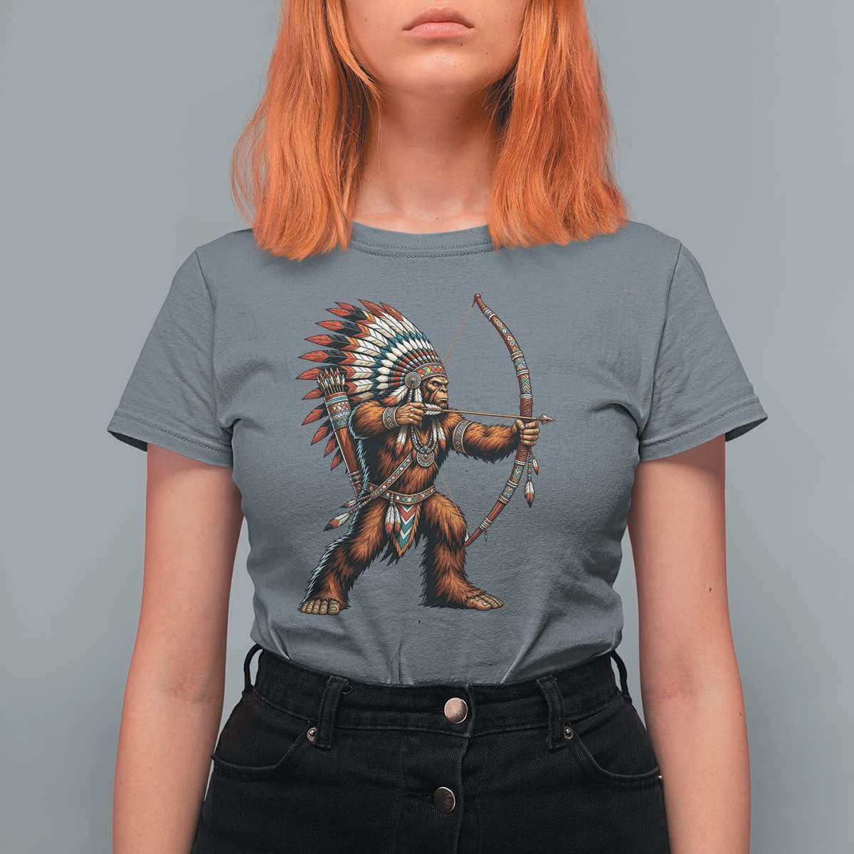 Native American Bigfoot Chief T Shirt For Women Forest Warrior Pride Graphic