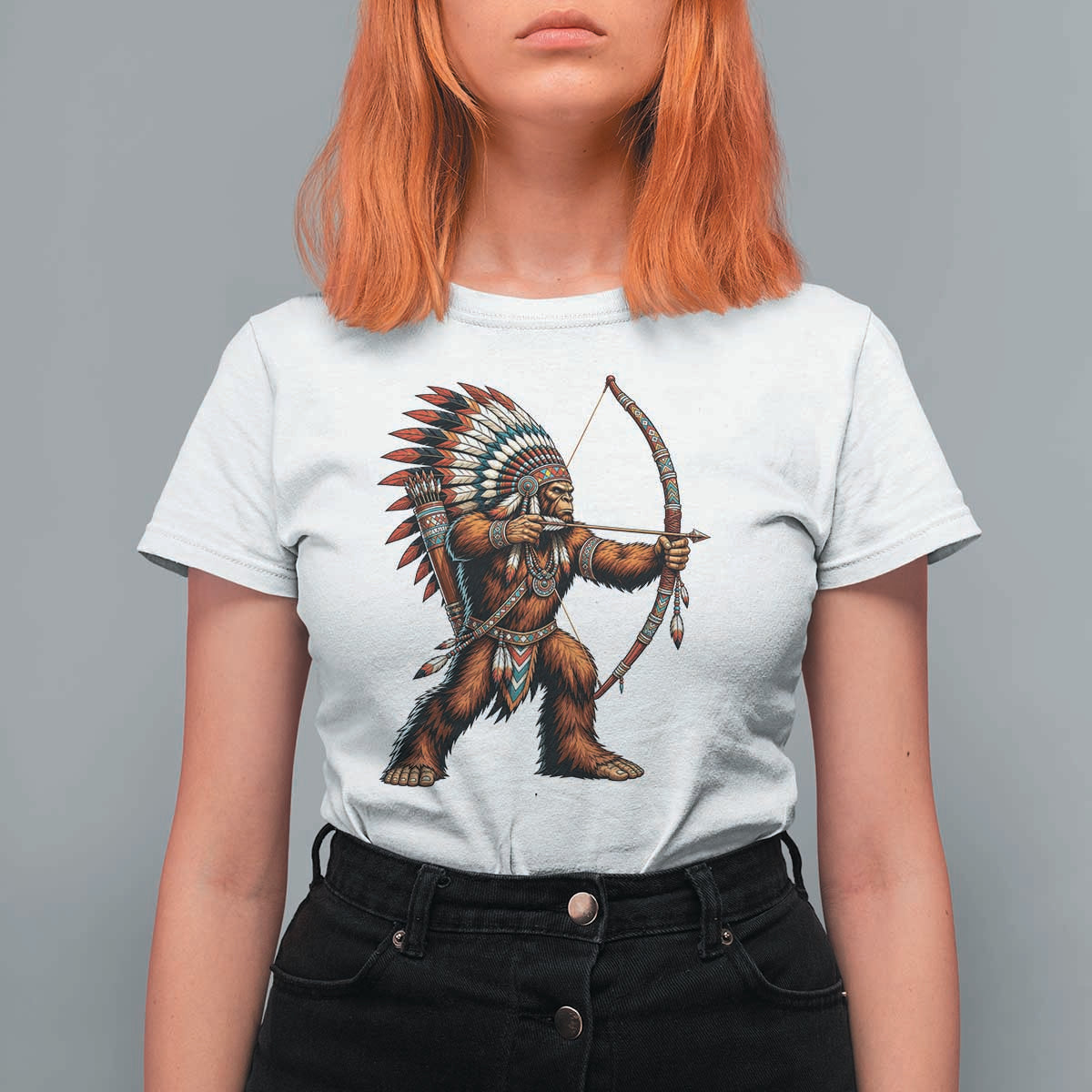 Native American Bigfoot Chief T Shirt For Women Forest Warrior Pride Graphic