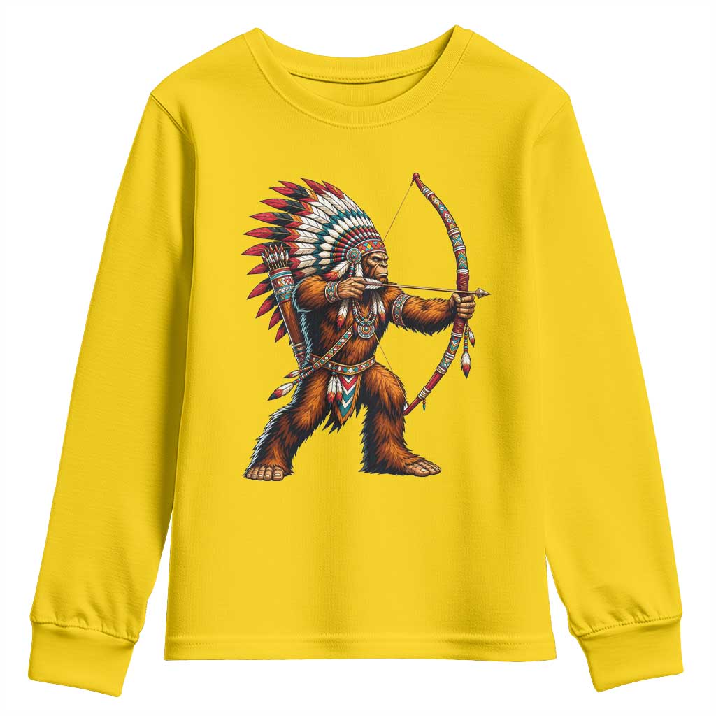 Native American Bigfoot Chief Youth Sweatshirt Forest Warrior Pride Graphic