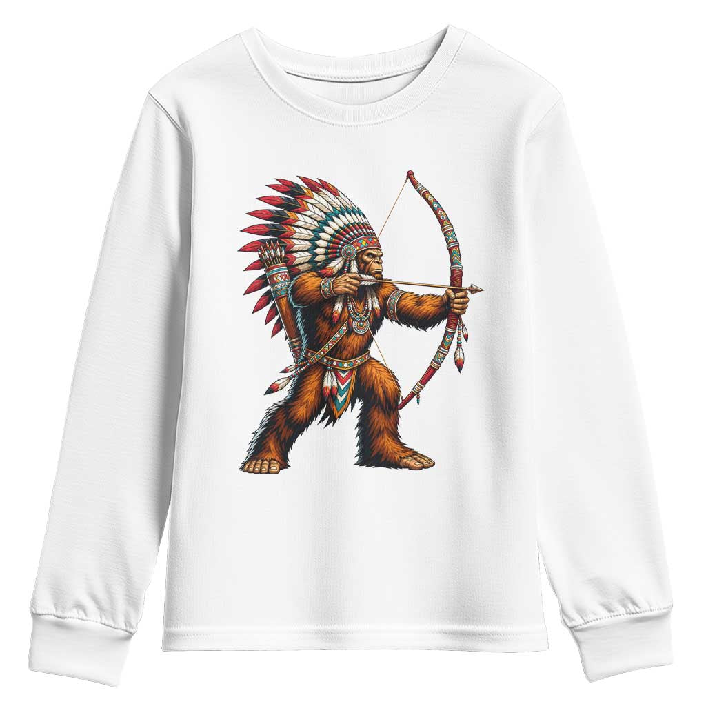 Native American Bigfoot Chief Youth Sweatshirt Forest Warrior Pride Graphic