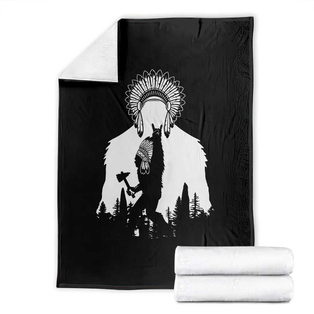 Bigfoot Native American Chief Throw Blanket Hunting Spear Warrior Graphic