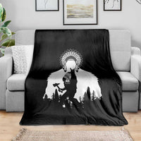 Bigfoot Native American Chief Throw Blanket Hunting Spear Warrior Graphic