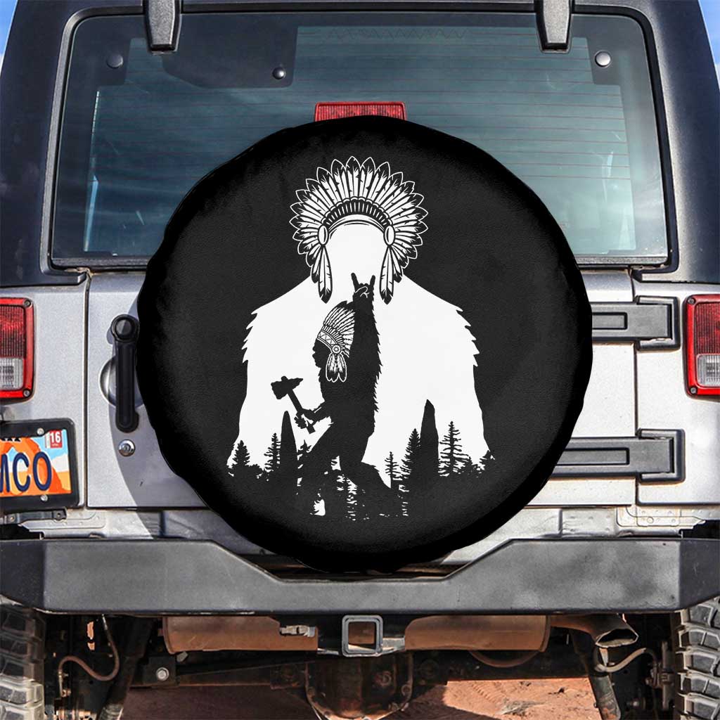 Bigfoot Native American Chief Spare Tire Cover Hunting Spear Warrior Graphic