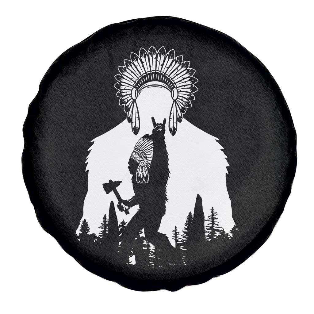Bigfoot Native American Chief Spare Tire Cover Hunting Spear Warrior Graphic