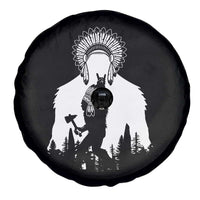 Bigfoot Native American Chief Spare Tire Cover Hunting Spear Warrior Graphic