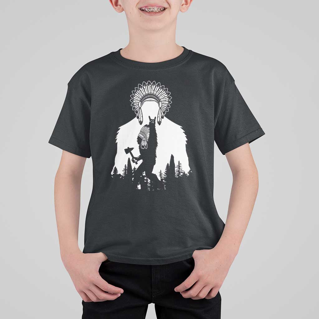 Bigfoot Native American Chief T Shirt For Kid Hunting Spear Warrior Graphic