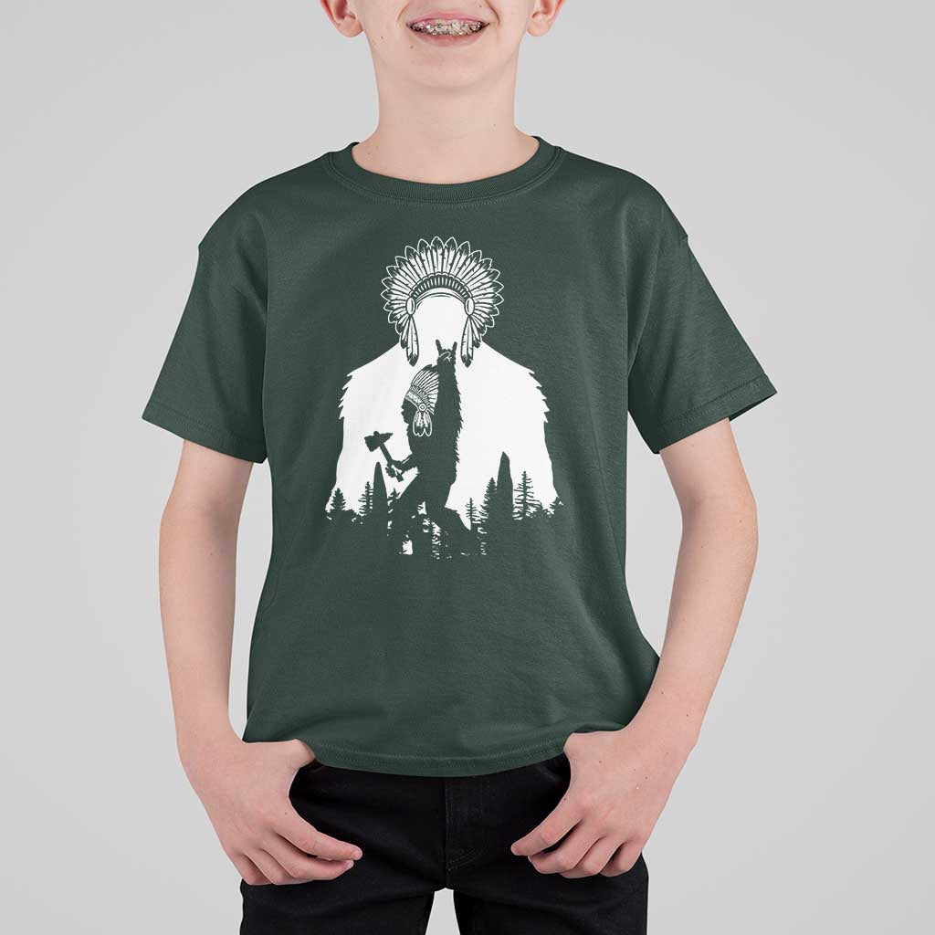 Bigfoot Native American Chief T Shirt For Kid Hunting Spear Warrior Graphic