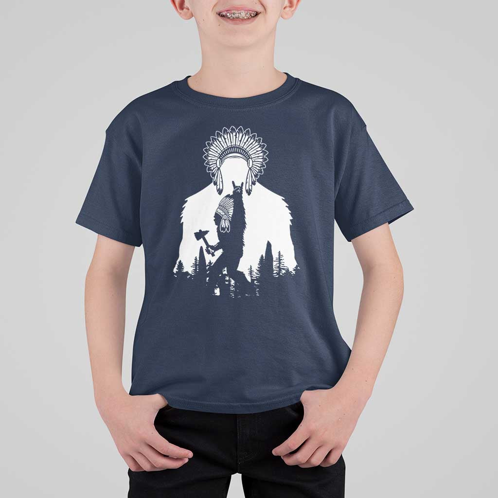 Bigfoot Native American Chief T Shirt For Kid Hunting Spear Warrior Graphic