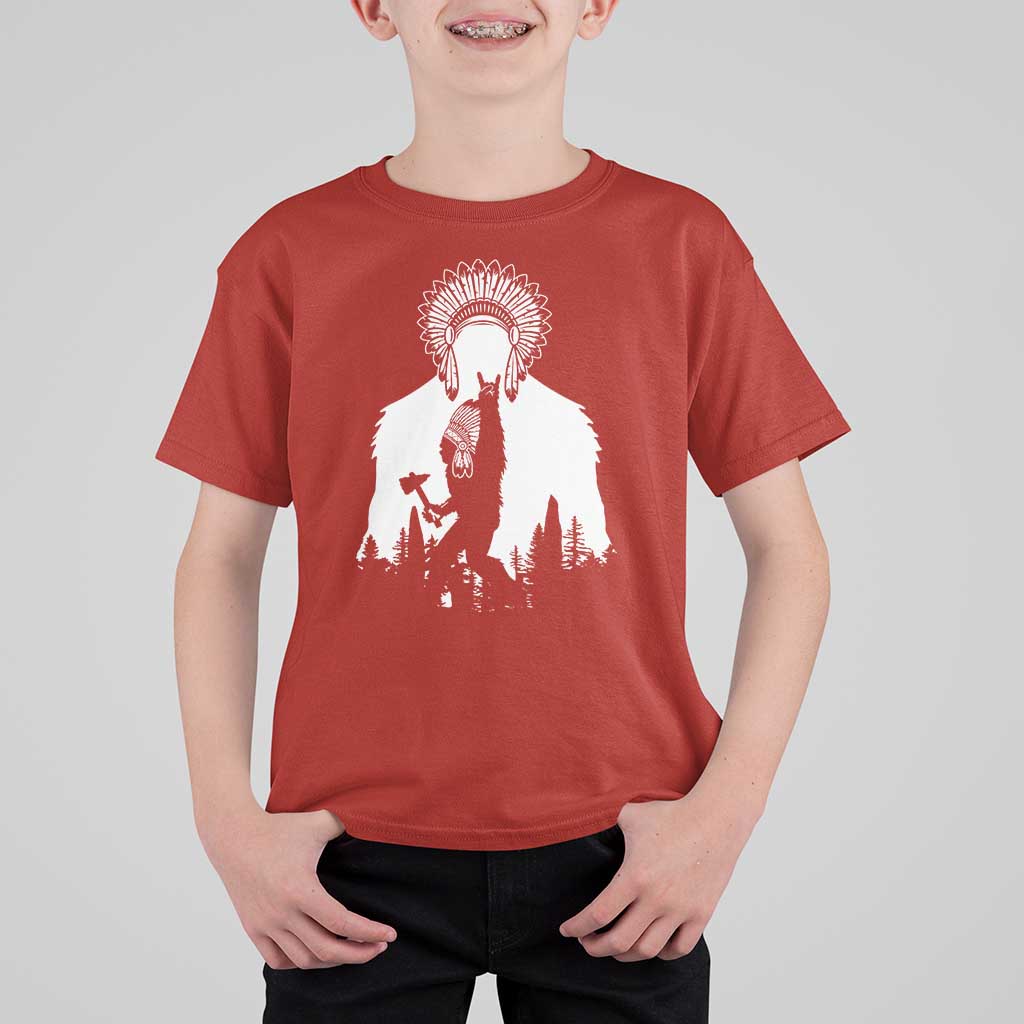 Bigfoot Native American Chief T Shirt For Kid Hunting Spear Warrior Graphic