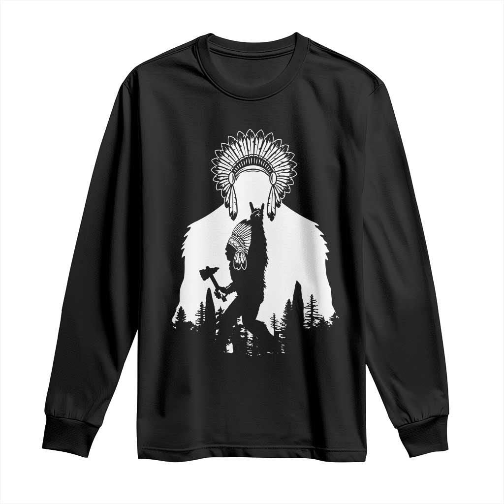 Bigfoot Native American Chief Long Sleeve Shirt Hunting Spear Warrior Graphic