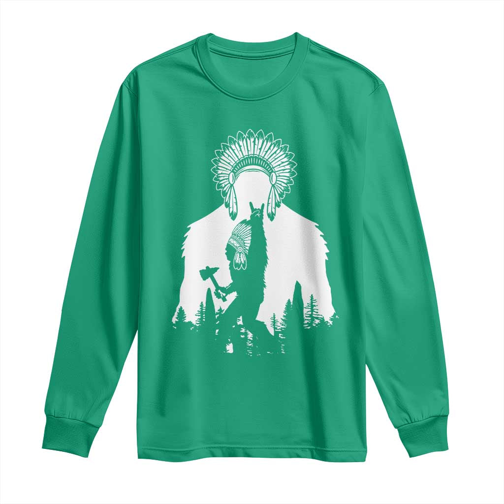 Bigfoot Native American Chief Long Sleeve Shirt Hunting Spear Warrior Graphic
