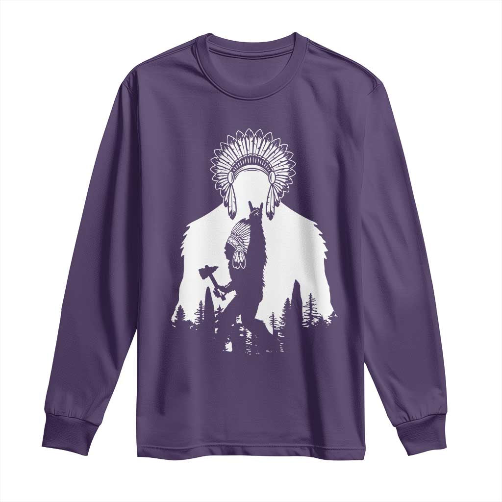 Bigfoot Native American Chief Long Sleeve Shirt Hunting Spear Warrior Graphic