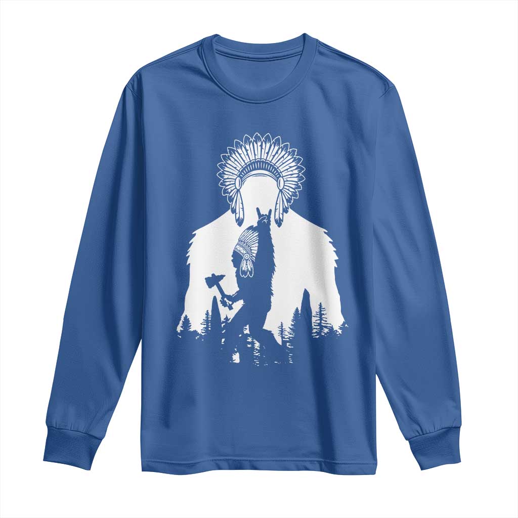 Bigfoot Native American Chief Long Sleeve Shirt Hunting Spear Warrior Graphic