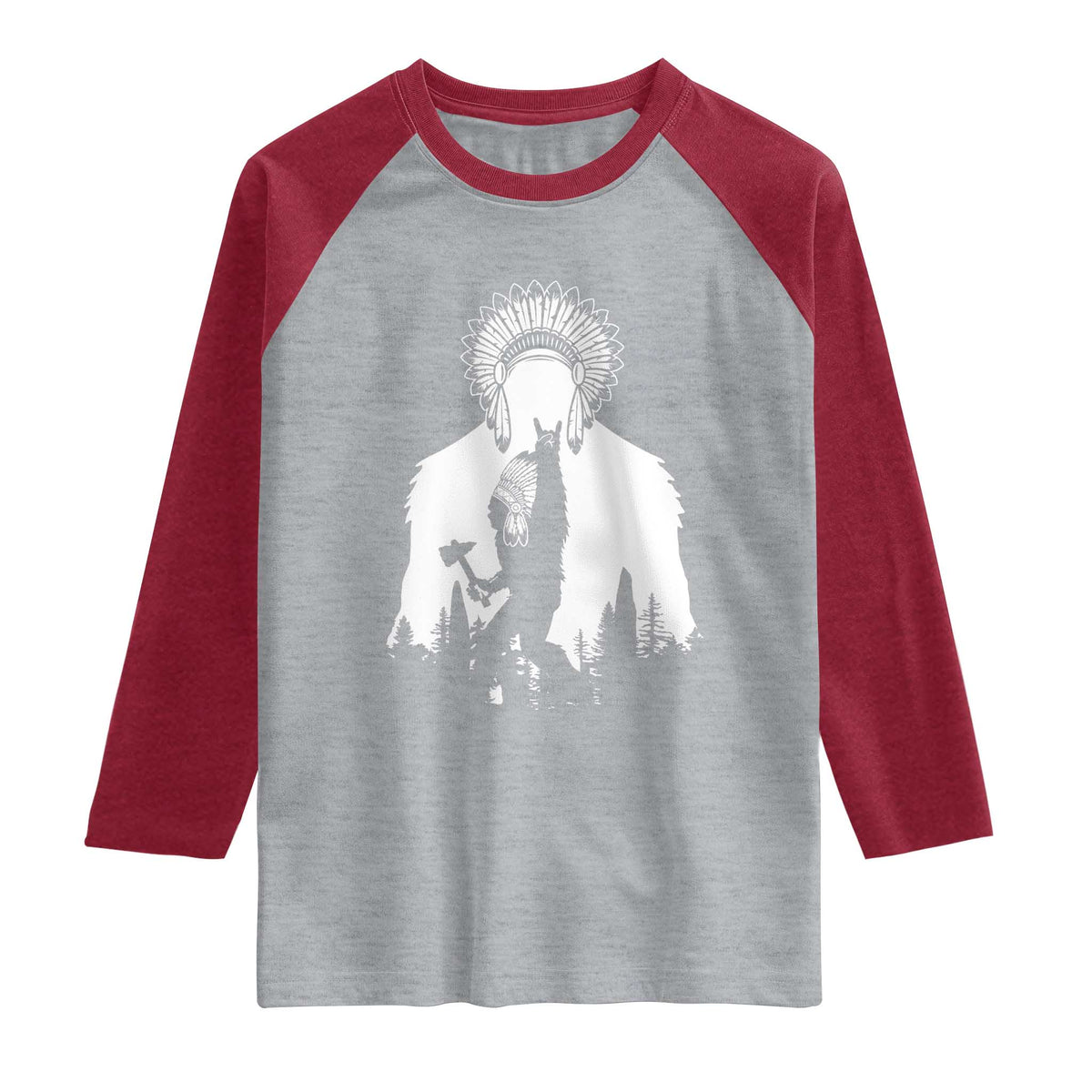 Bigfoot Native American Chief Raglan Shirt Hunting Spear Warrior Graphic