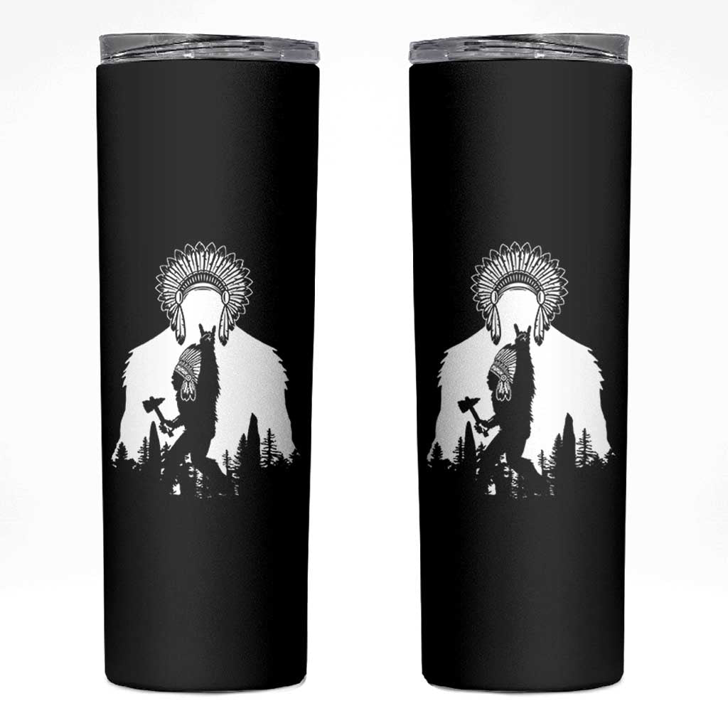 Bigfoot Native American Chief Skinny Tumbler Hunting Spear Warrior Graphic