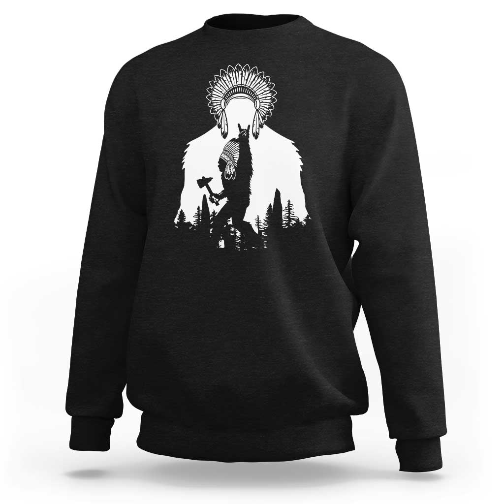 Bigfoot Native American Chief Sweatshirt Hunting Spear Warrior Graphic
