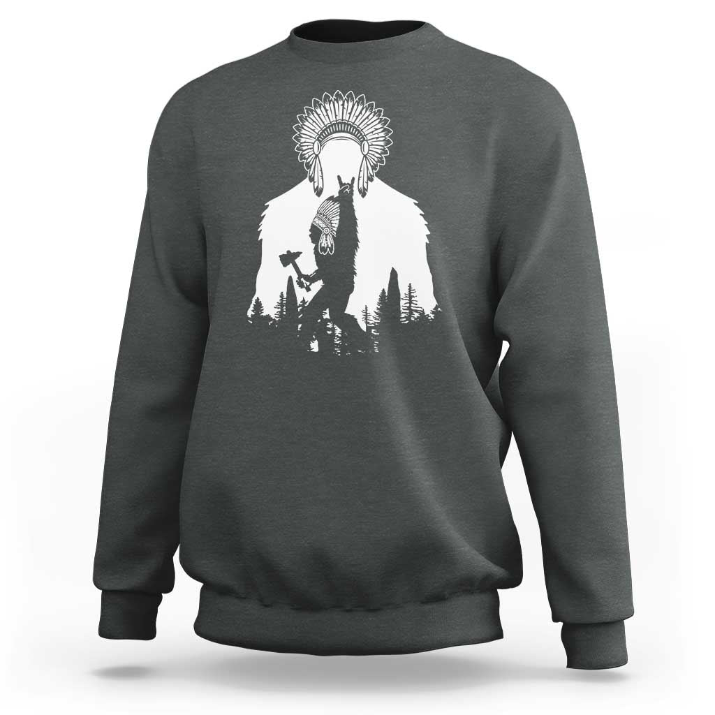 Bigfoot Native American Chief Sweatshirt Hunting Spear Warrior Graphic