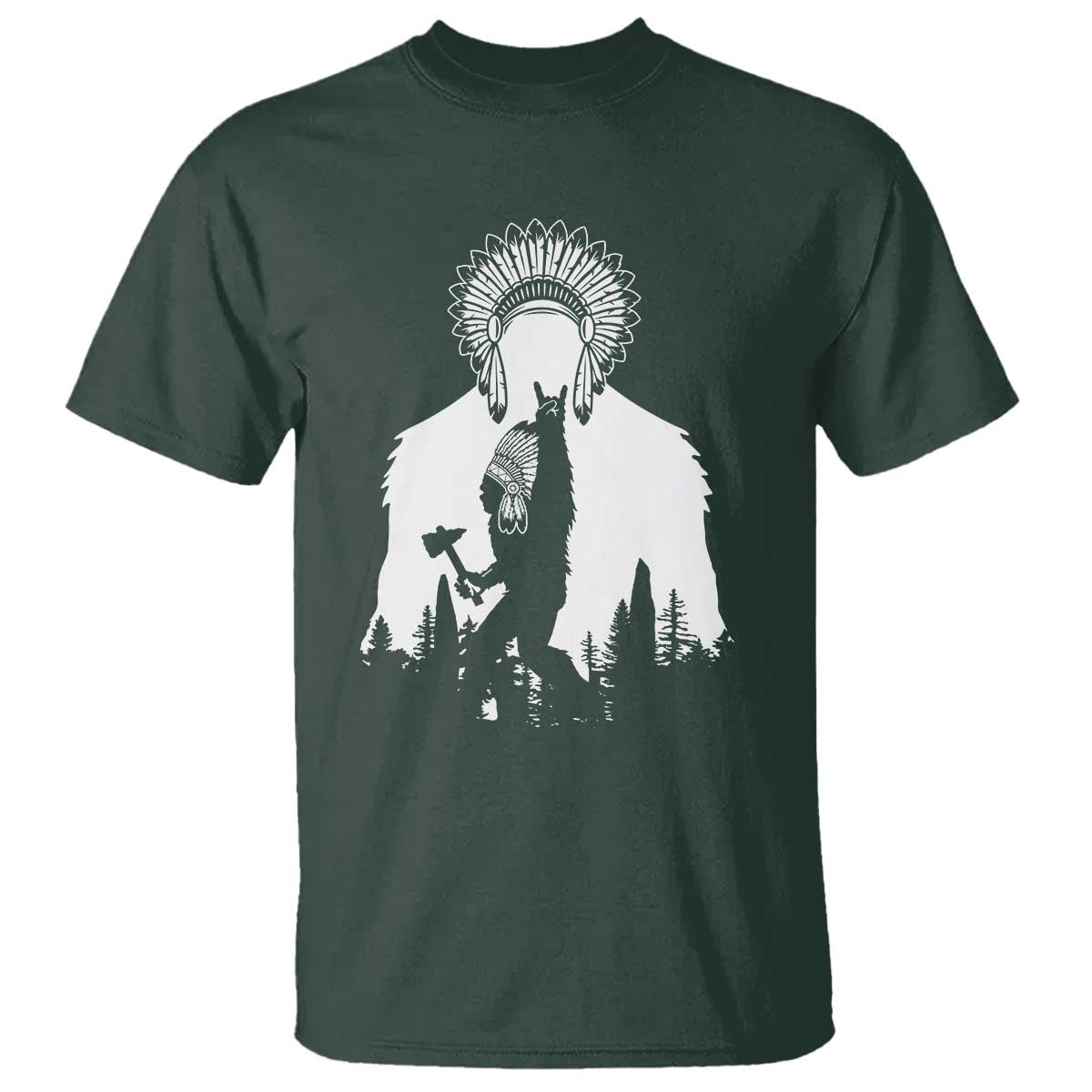 Bigfoot Native American Chief T Shirt Hunting Spear Warrior Graphic