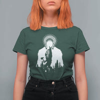 Bigfoot Native American Chief T Shirt For Women Hunting Spear Warrior Graphic