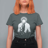 Bigfoot Native American Chief T Shirt For Women Hunting Spear Warrior Graphic