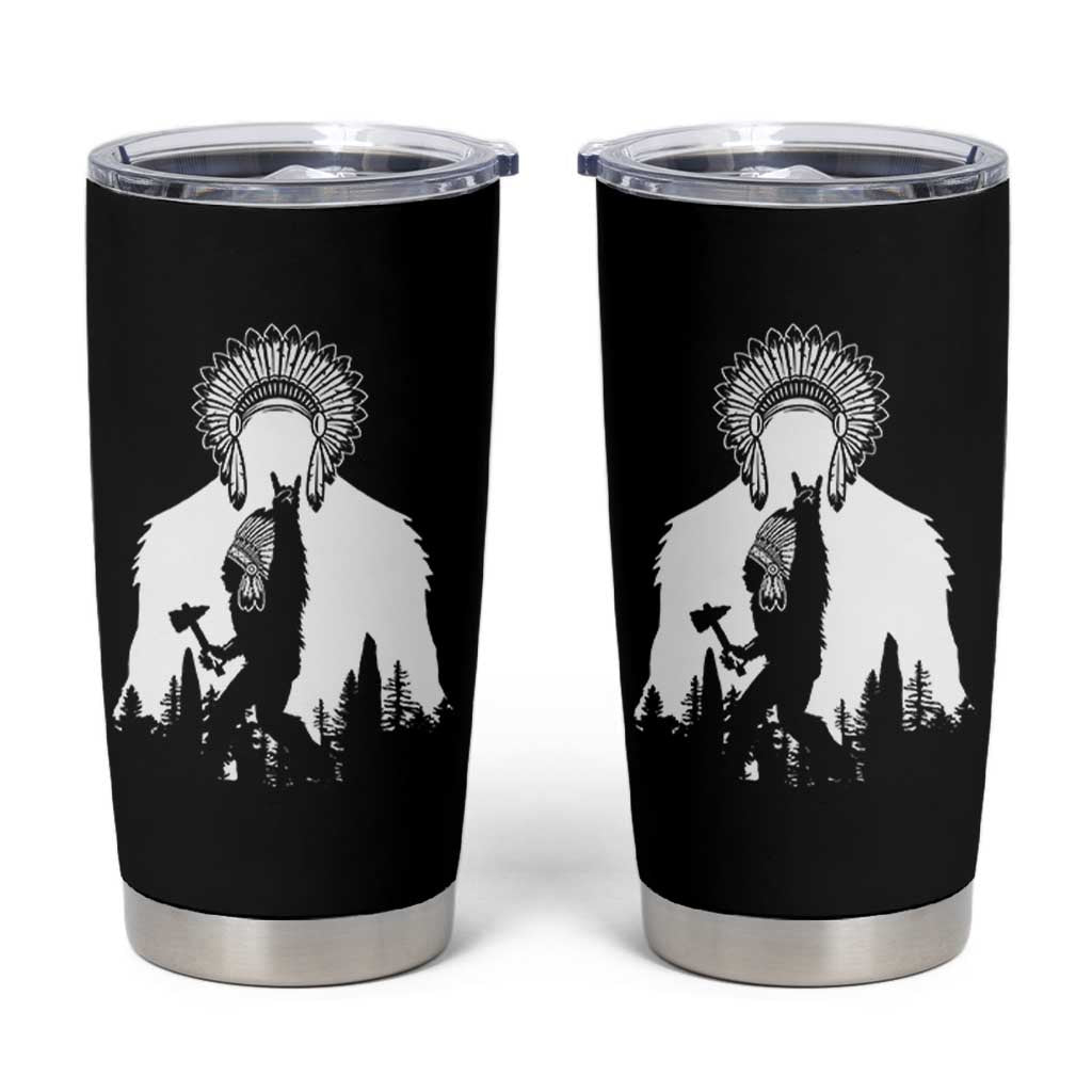 Bigfoot Native American Chief Tumbler Cup Hunting Spear Warrior Graphic