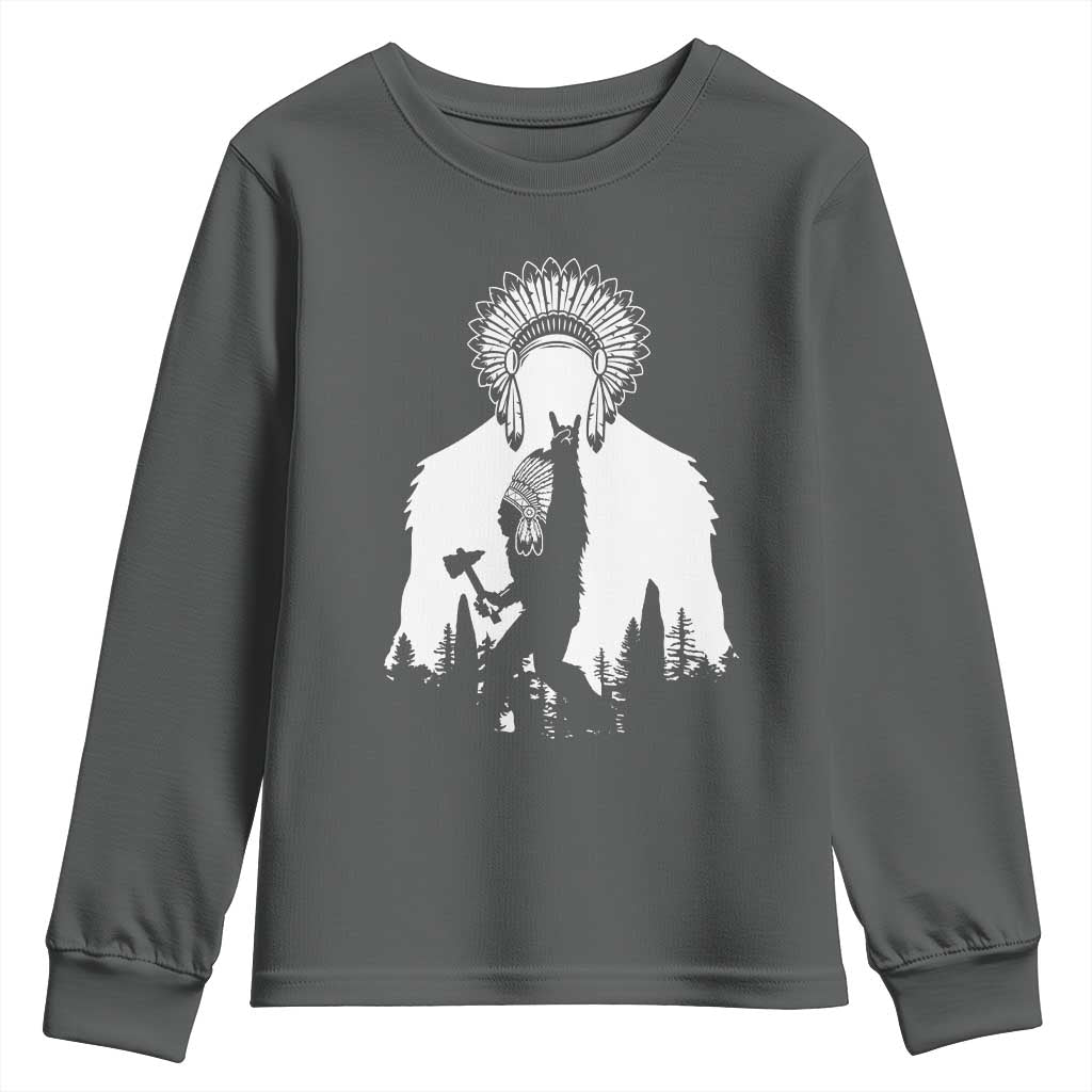 Bigfoot Native American Chief Youth Sweatshirt Hunting Spear Warrior Graphic