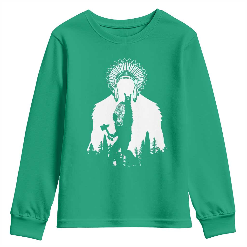 Bigfoot Native American Chief Youth Sweatshirt Hunting Spear Warrior Graphic