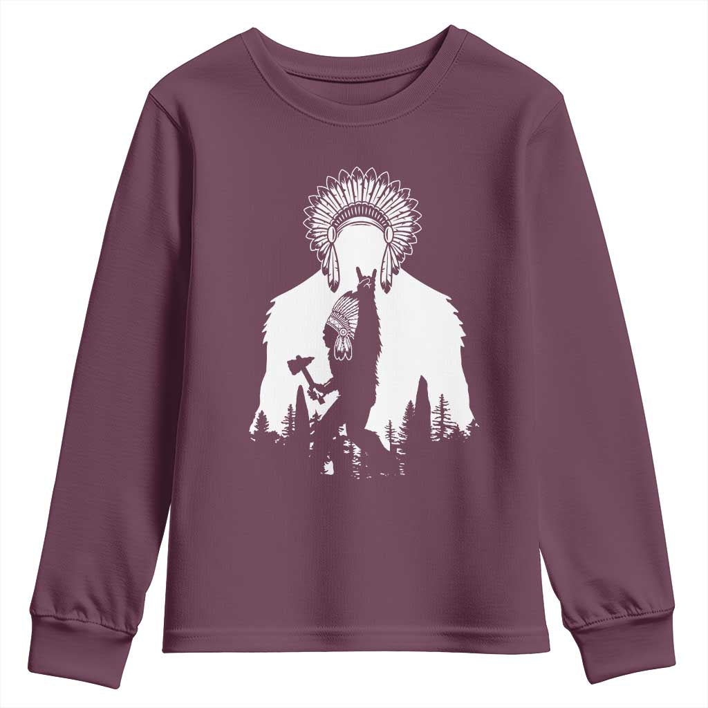 Bigfoot Native American Chief Youth Sweatshirt Hunting Spear Warrior Graphic