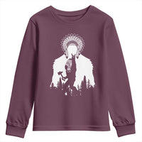 Bigfoot Native American Chief Youth Sweatshirt Hunting Spear Warrior Graphic
