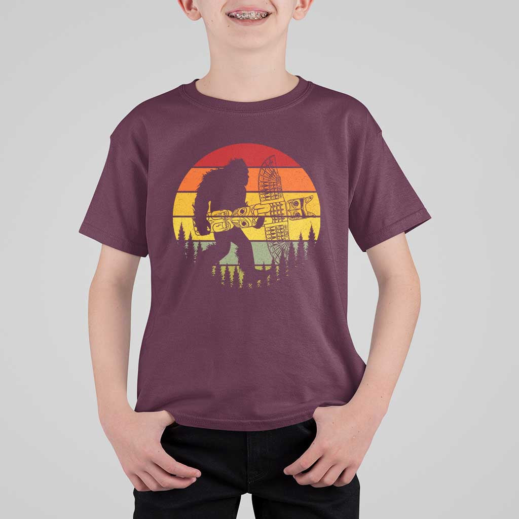 Vintage Pacific Northwest Bigfoot With Totem Pole T Shirt For Kid