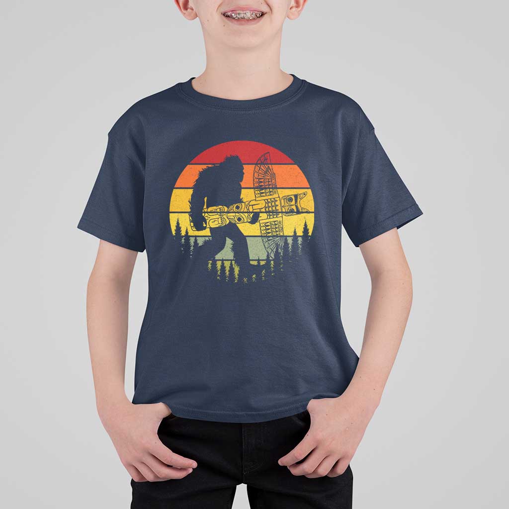 Vintage Pacific Northwest Bigfoot With Totem Pole T Shirt For Kid