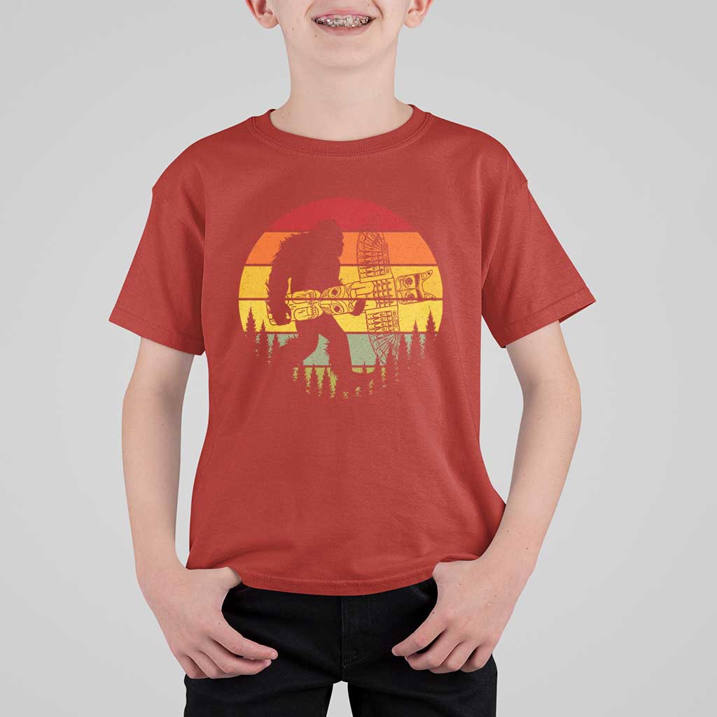 Vintage Pacific Northwest Bigfoot With Totem Pole T Shirt For Kid
