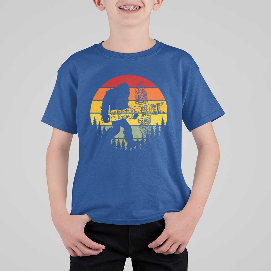Vintage Pacific Northwest Bigfoot With Totem Pole T Shirt For Kid