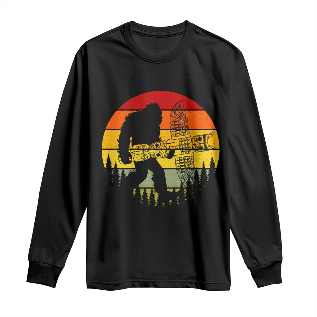 Vintage Pacific Northwest Bigfoot With Totem Pole Long Sleeve Shirt