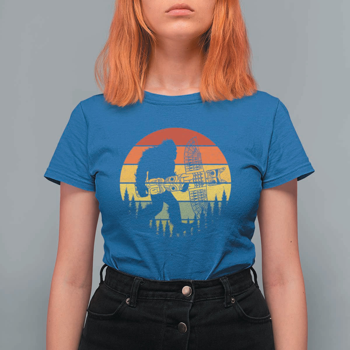 Vintage Pacific Northwest Bigfoot With Totem Pole T Shirt For Women