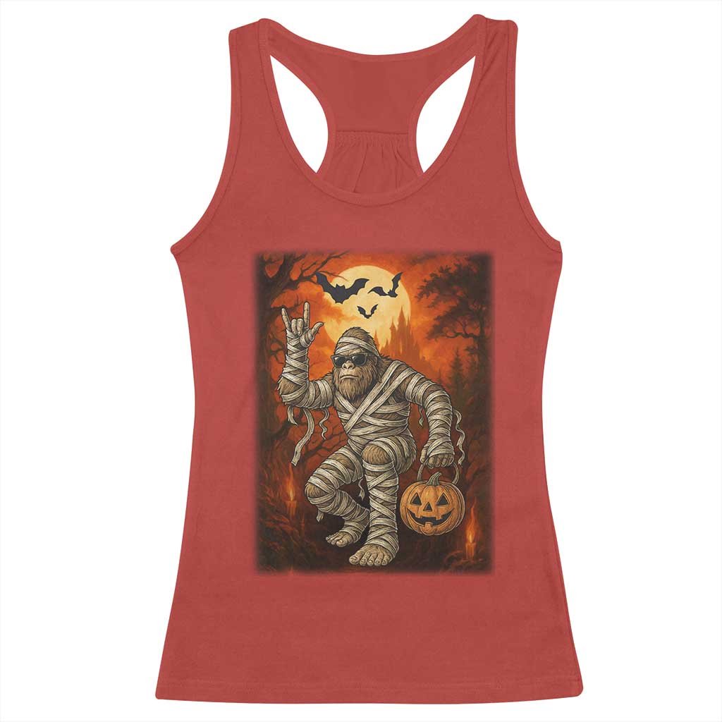 Halloween Mummy Bigfoot Racerback Tank Top Funny Cryptid Gift - Wonder Print Shop