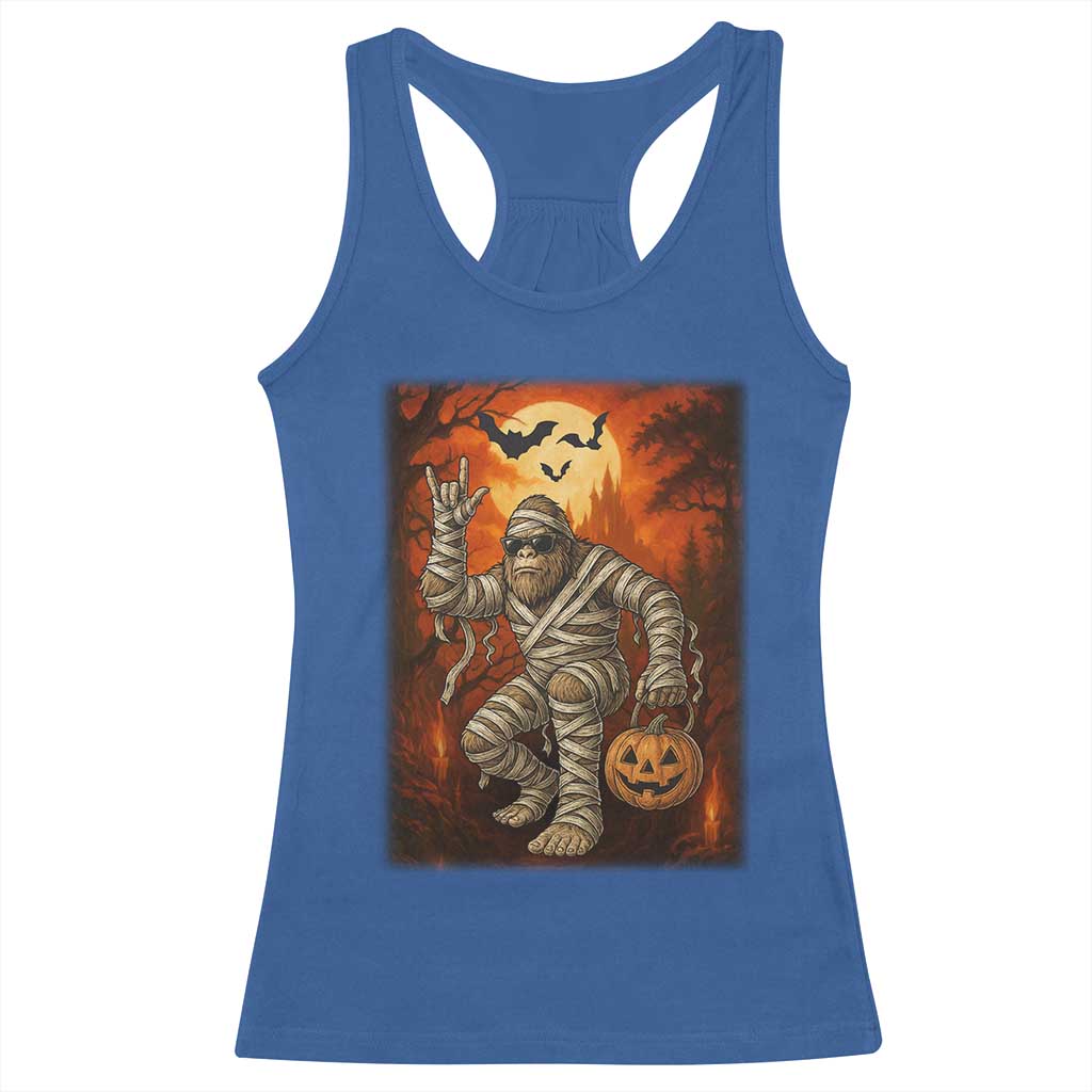 Halloween Mummy Bigfoot Racerback Tank Top Funny Cryptid Gift - Wonder Print Shop