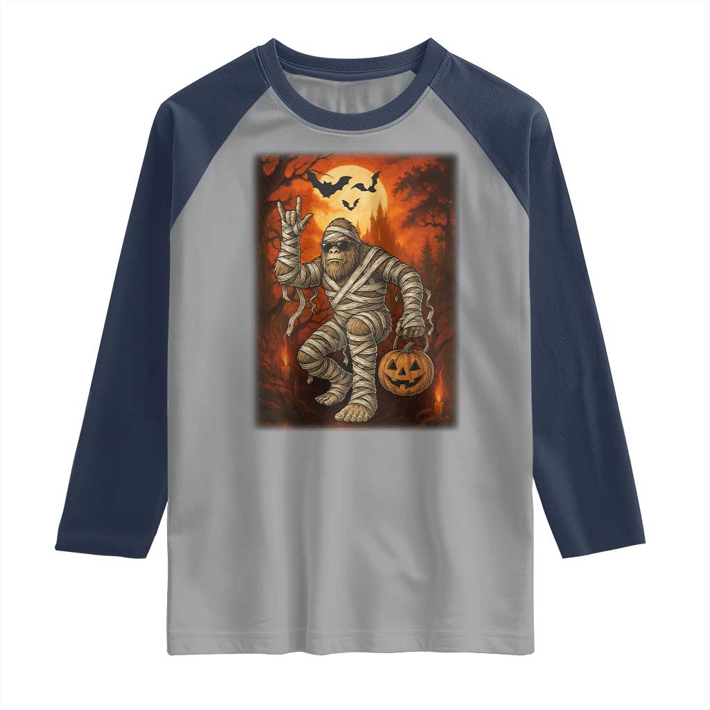 Halloween Mummy Bigfoot Raglan Shirt Funny Cryptid Gift - Wonder Print Shop