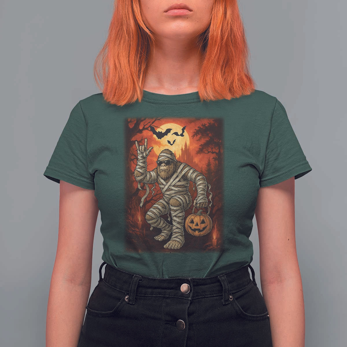 Halloween Mummy Bigfoot T Shirt For Women Funny Cryptid Gift - Wonder Print Shop