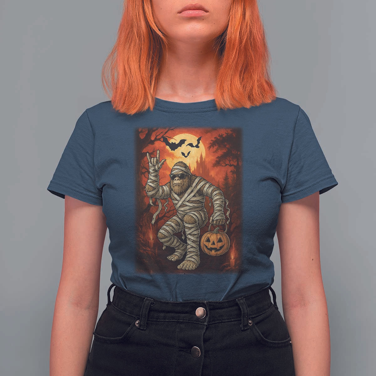 Halloween Mummy Bigfoot T Shirt For Women Funny Cryptid Gift - Wonder Print Shop