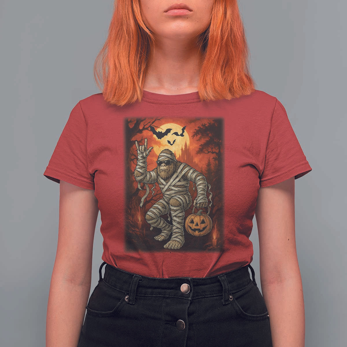 Halloween Mummy Bigfoot T Shirt For Women Funny Cryptid Gift - Wonder Print Shop