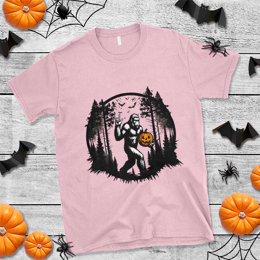 Funny Halloween Bigfoot With Jack O Lantern T Shirt - Wonder Print Shop