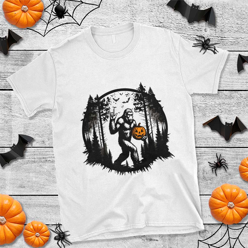 Funny Halloween Bigfoot With Jack O Lantern T Shirt - Wonder Print Shop