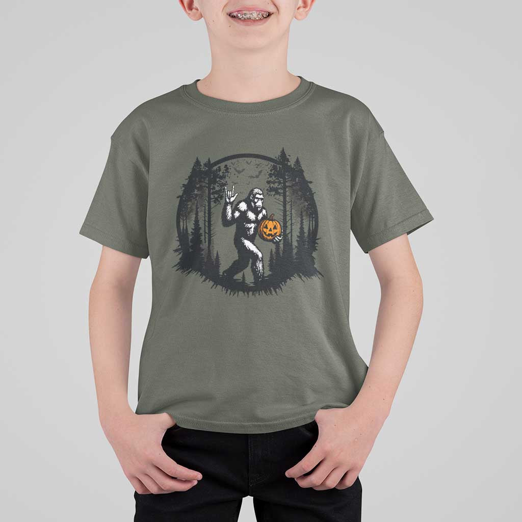 Funny Halloween Bigfoot With Jack O Lantern T Shirt For Kid - Wonder Print Shop