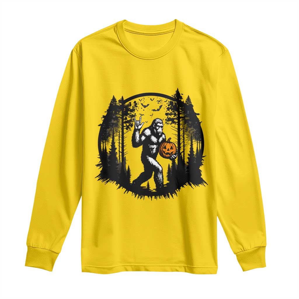 Funny Halloween Bigfoot With Jack O Lantern Long Sleeve Shirt - Wonder Print Shop