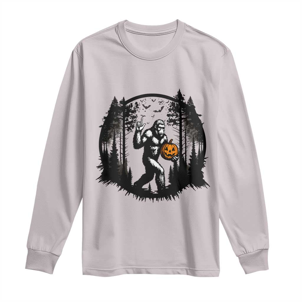 Funny Halloween Bigfoot With Jack O Lantern Long Sleeve Shirt - Wonder Print Shop