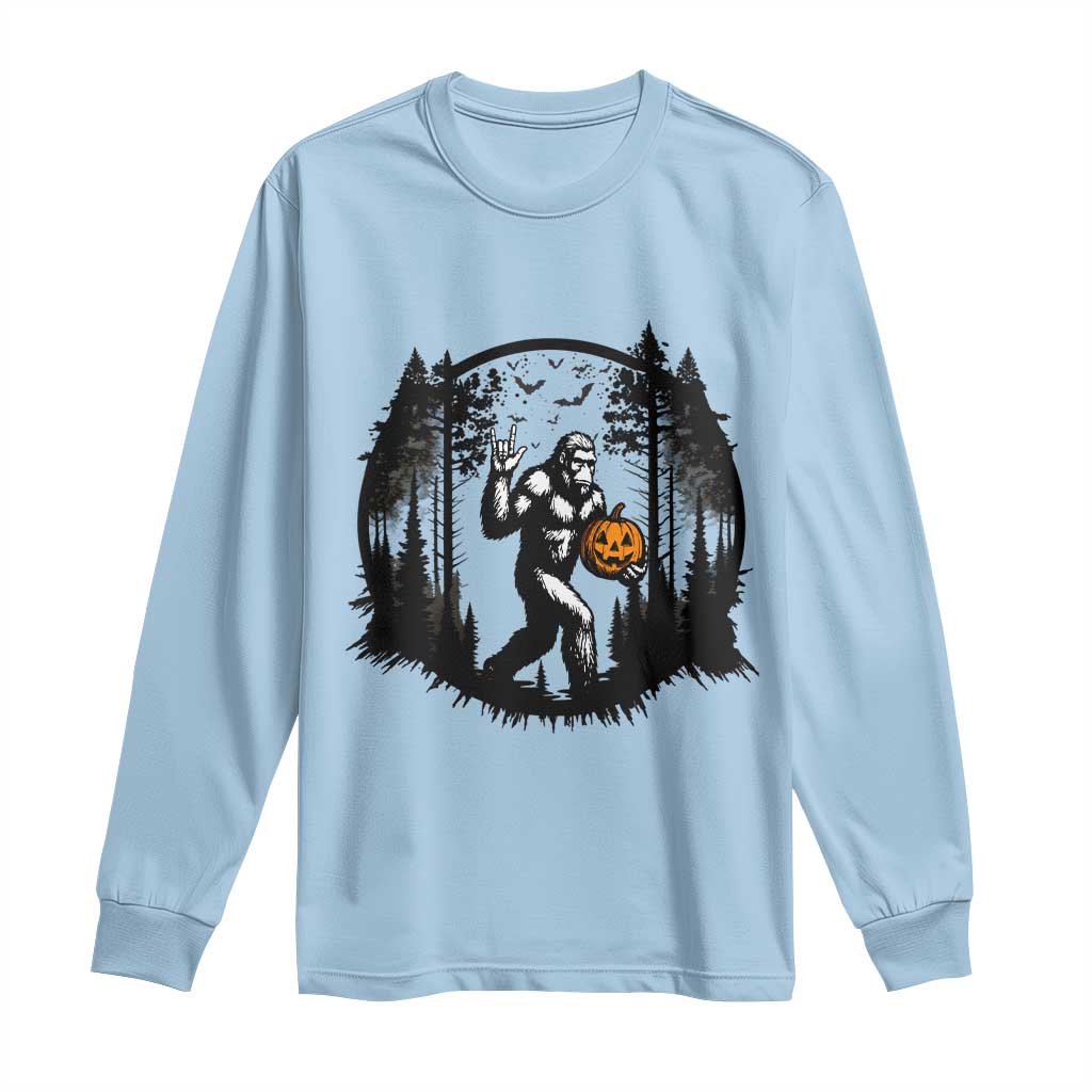 Funny Halloween Bigfoot With Jack O Lantern Long Sleeve Shirt - Wonder Print Shop